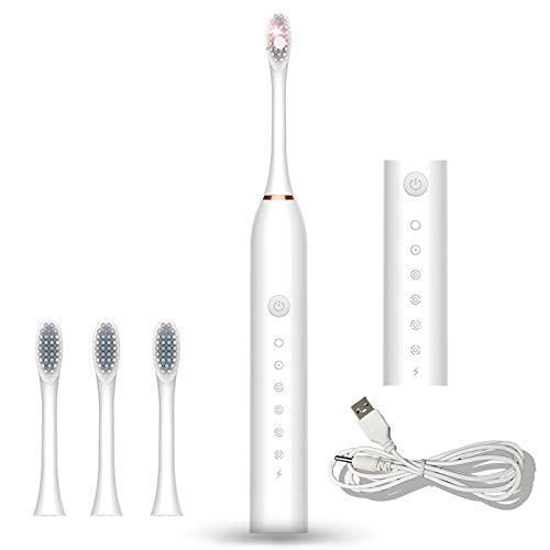 Sonic Electric Toothbrush Rechargeable Ideal for Adults Children, 6 Optional Modes IPX7 USB Fast Charging Electric Ultrasonic Toothbrush with 2 min Build in Timer & 4 Replacement Brush Heads (White)