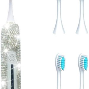 Electric Toothbrush for Woman Silver  Portable Travel Essentials for Women White Toothbrush with 3 Replacement Heads 6 Modes