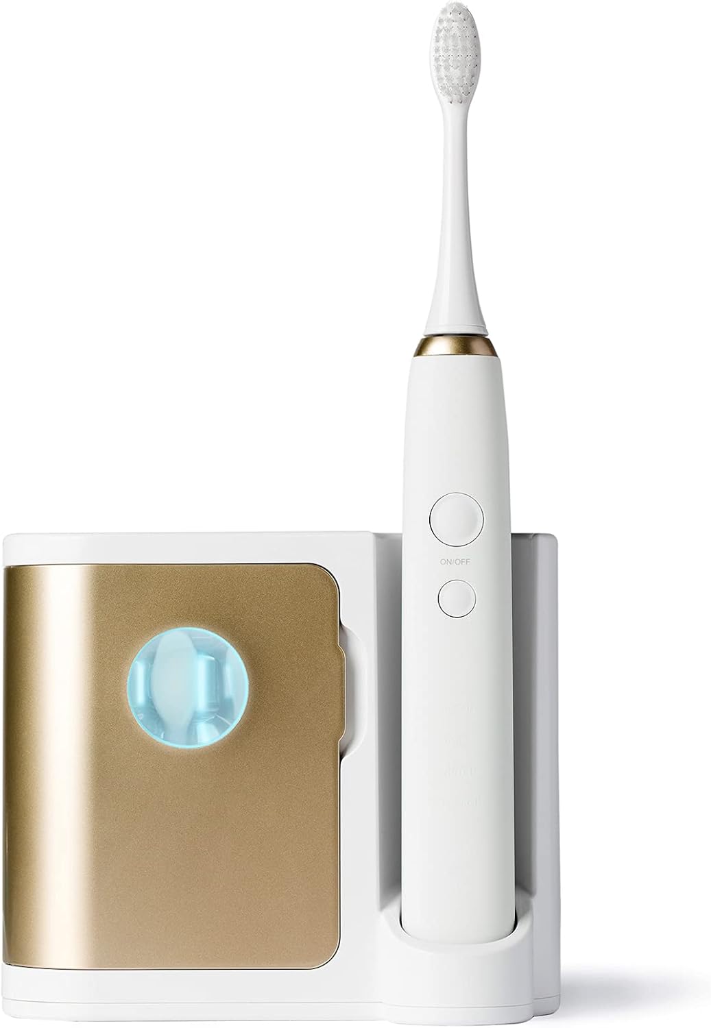 Ultrasonic Electric Toothbrush - Gold - Advanced Oral Care with UV Sanitizing Charger Base with 3 Replacement Heads - 99.9% Effective Keeping Your Teeth Clean
