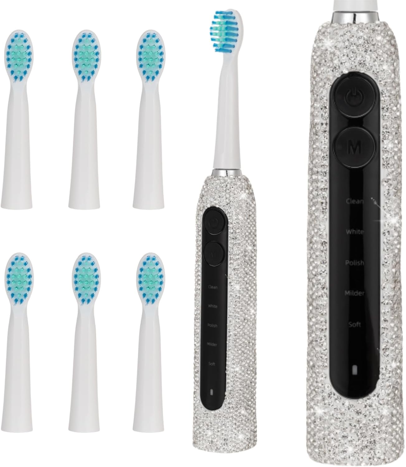 Sonic Electric Toothbrush  Rechargeable Toothbrushes for Adults with 6 Brush Heads Vibrating Toothbrush-5 Modes, USB-C Fast Charge,2Min Smart Timer,IPX7 Waterproof(White)