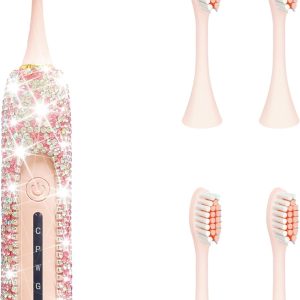 Electric Toothbrush for Girl Pink Toothbrush  Portable Travel Essentials for Women Pink Toothbrush with 3 Replacement Heads 6 Modes