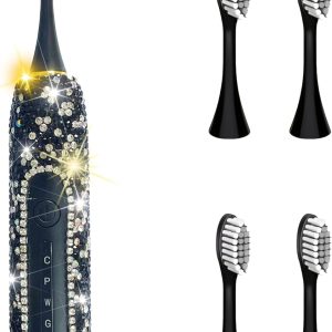 Electric Toothbrush for Woman Black  Everyday Luxury Limited Edition Portable Travel Essentials for Women Black Toothbrush with 3 Replacement Heads 6 Modes