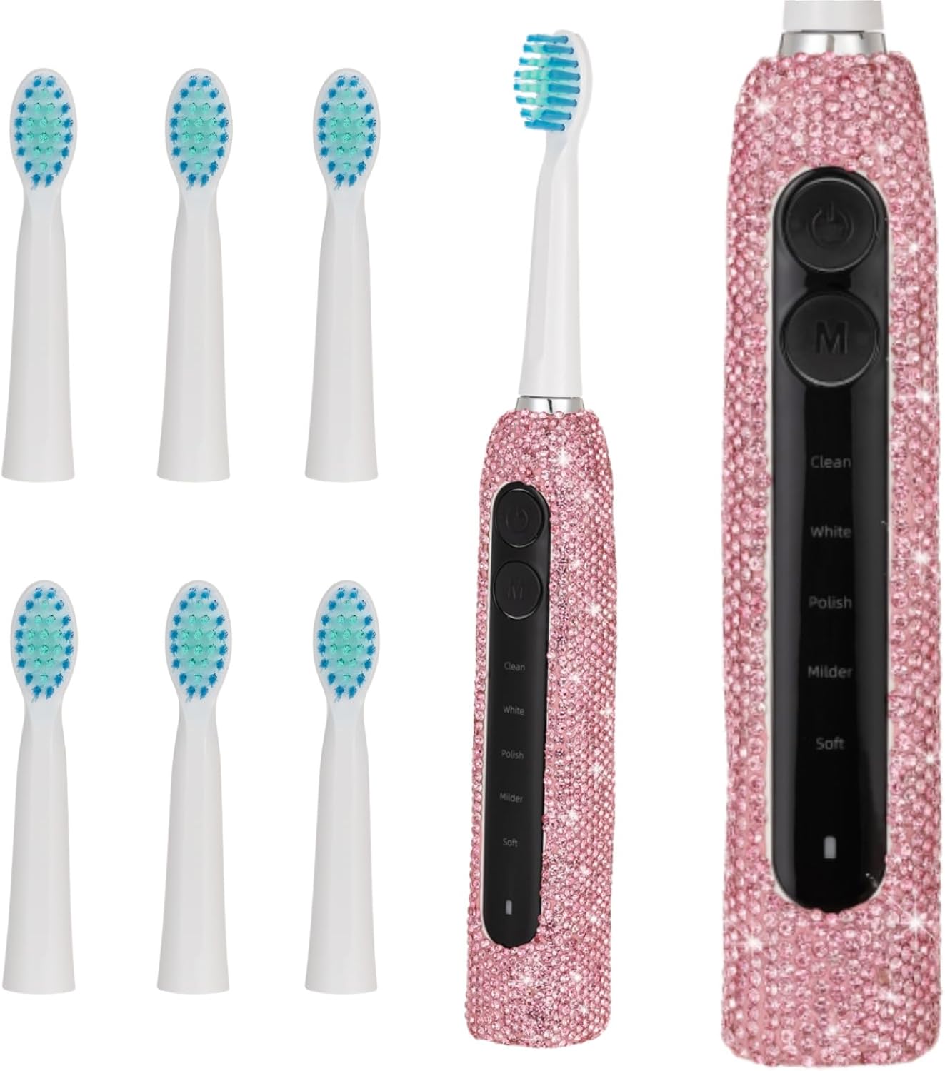 Sonic Electric Toothbrush  Rechargeable Toothbrushes for Adults with 6 Brush Heads Vibrating Toothbrush-5 Modes, USB-C Fast Charge,2Min Smart Timer,IPX7 Waterproof(Pink)